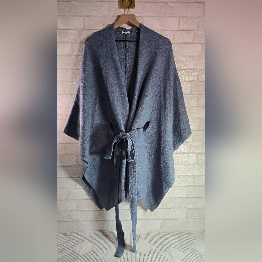 World Market Sweater Wrap Poncho Shawl Tie Waist Blue One Size Women's